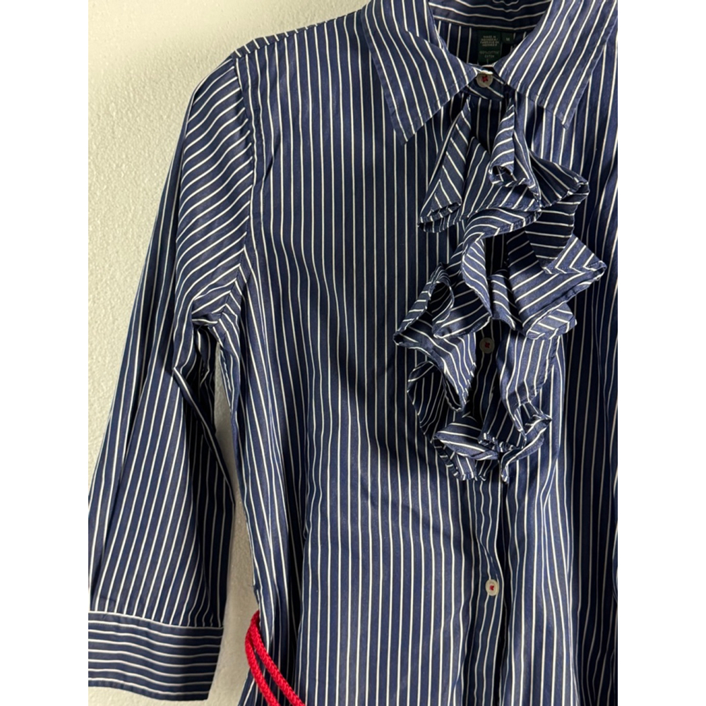 LAUREN JEANS Blue & White Striped Ruffle Button Down Shirt M - Picture 9 of 10